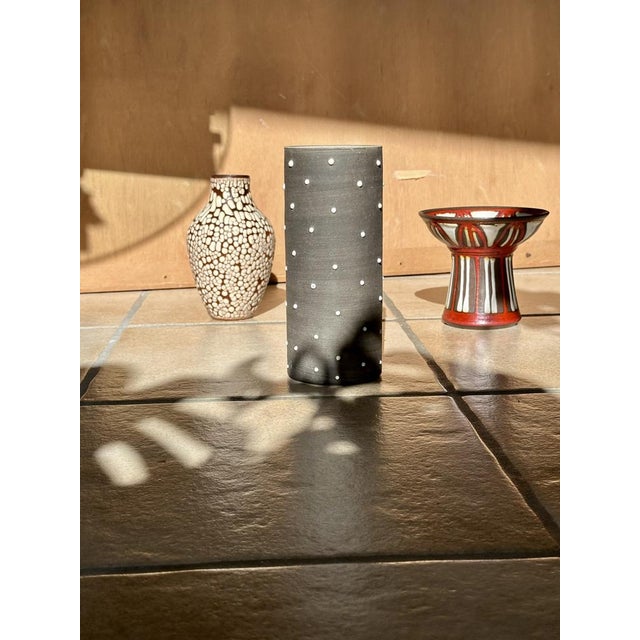 Anthracite Glazed Studio Ceramic Vase Glazed with White Beaded Dots by Johannes Andreas Urban, Germany, 1980s For Sale - Image 12 of 13