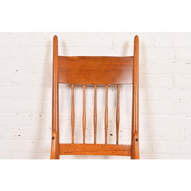 Limbert Style Antique Arts & Crafts Carved Oak Cane Seat Spindle Back Side Chairs or Dining Chairs, Pair For Sale In South Bend - Image 6 of 11