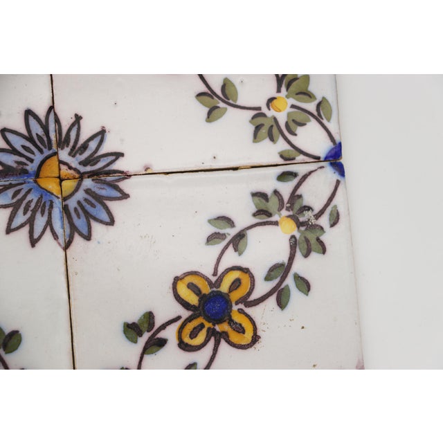 19th Century Set of Four Floral Tiles, Portuguese Baroque For Sale - Image 6 of 13