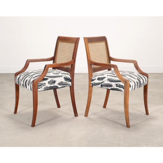 Brown Set of Eight Danish Modern Mahogany and Cane Dining Armchairs For Sale - Image 8 of 18