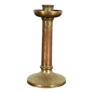 Roycroft Arts & Crafts Brass Finished Hammered Copper Candlestick For Sale