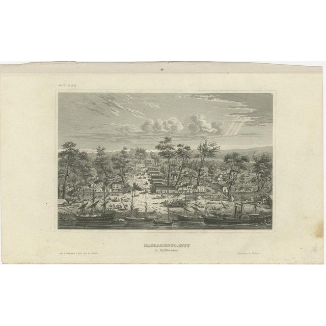 Sacramento City California – Antique Gold Rush Port Steel Engraving, ca.1850 : This detailed mid-19th century steel...