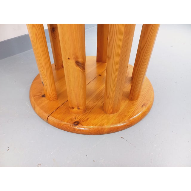 Tan Vintage Scandinavian Pine Round Dining Table with Extensions in the style of Rainer Daumiller, 1970s For Sale - Image 8 of 18