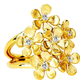 Syna Yellow Gold Flower Bunch Ring with Diamonds For Sale