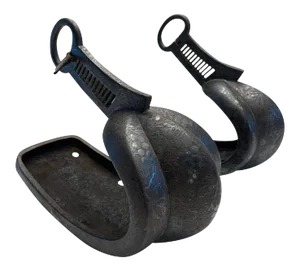 Antique Japanese Iron Stirrups with Silver Inlay Signed - Pair