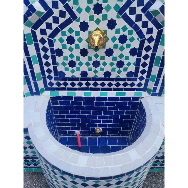 Off-white Blue / Off White / Aqua Moroccan Mosaic Tile Fountain, Tarsi3 For Sale - Image 8 of 9
