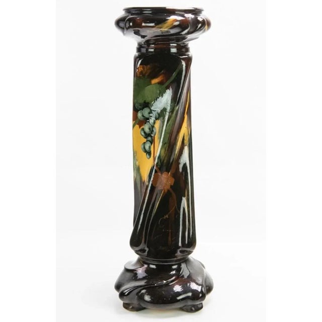 Mid 20th Century Hand Painted Ceramic Plant Stand Pedestal With Grapevines For Sale - Image 11 of 11