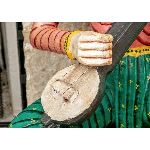 Large Antique Rajasthan Carved Musician Sculptures - a Pair For Sale In Dallas - Image 6 of 11