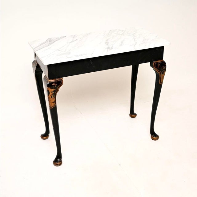 Antique Victorian Lacquered Chinoiserie Marble Top Side Table, 1870 For Sale - Image 4 of 11