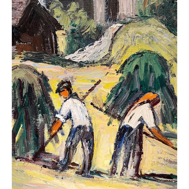 Ernest Voegeli, Hayfields in Adelboden, Bern, Oil on Canvas For Sale - Image 8 of 12