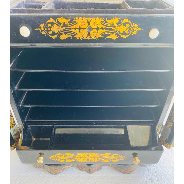 Wood Antique English Papier Mache Cabinet With Writing Slope For Sale - Image 7 of 13