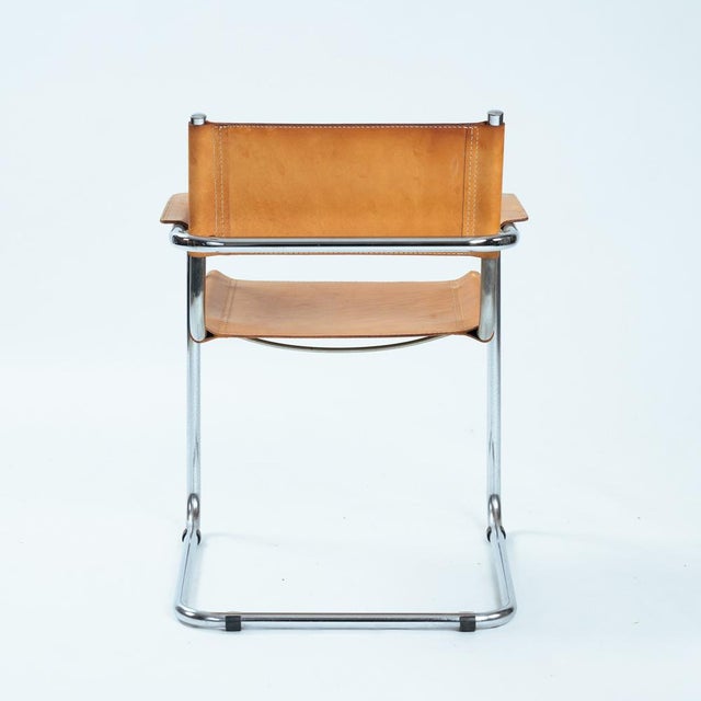 Mid-Century Modern Metal Cantilever in Cognac Brown Leather, 1970s, Set of 4 For Sale - Image 13 of 18