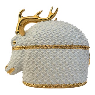 Raindeer or Elk Tureen or Covered Dish With Gilt Accents From Italy For Sale