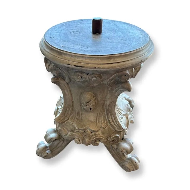 Antique Italian Boy With Grape and Shell Decoration Top Carved Wood Sculpture. For Sale In West Palm - Image 6 of 8