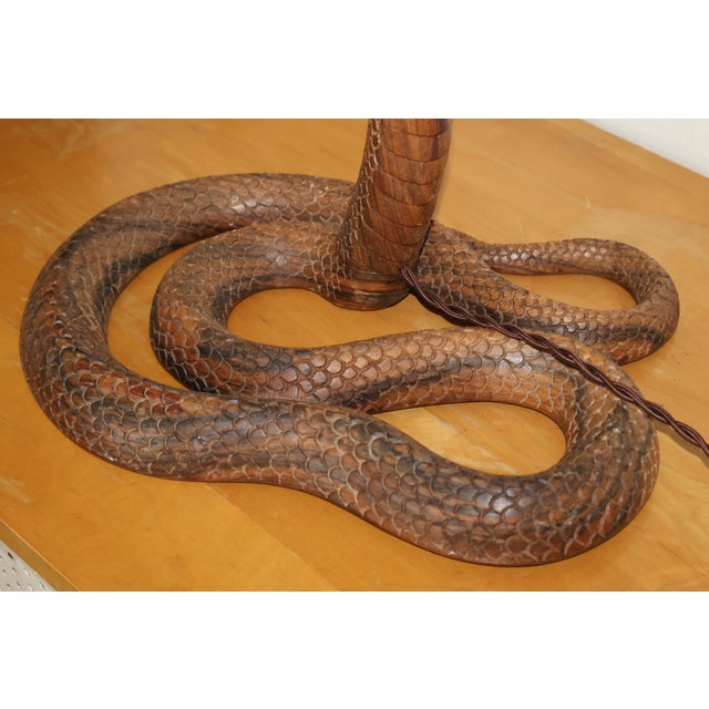 Vintage 1970s Carved Wood Indian Cobra Lamp For Sale - Image 17 of 18
