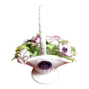 1970s Royal Doulton England Bone China Basket of Flowers