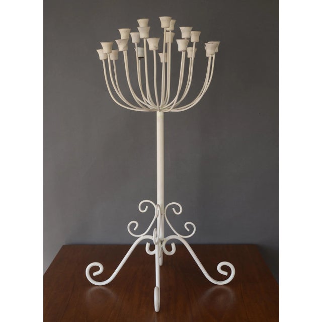 Vintage Sculptural French Country White Metal Candelabra Stand For Sale - Image 4 of 13