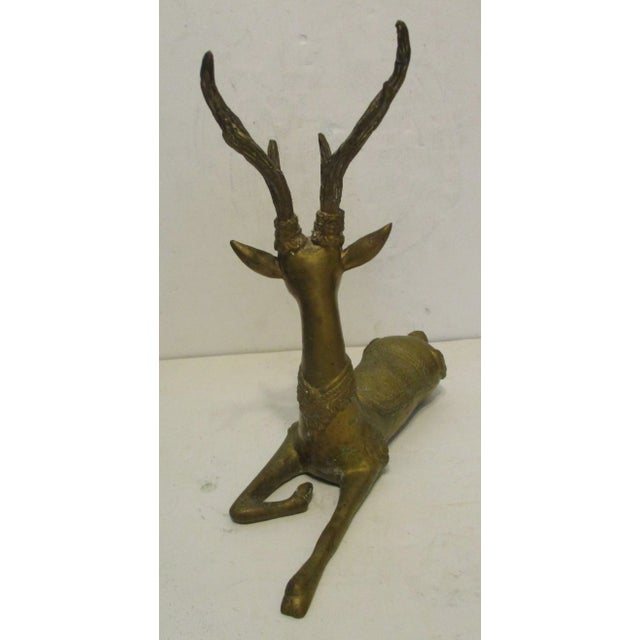 Vintage Sarreid Brass Deer Figurine Reclining With Brass Details For Sale - Image 4 of 12