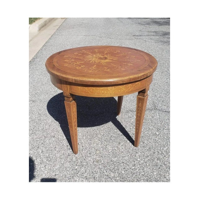 Italian Early 20th Century Dutch Colonial Style Marquetry Fruitwood Gueridon Table For Sale - Image 3 of 8