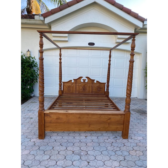 1990s Hand Carved Bali Canopy Queen Bedframe | Chairish