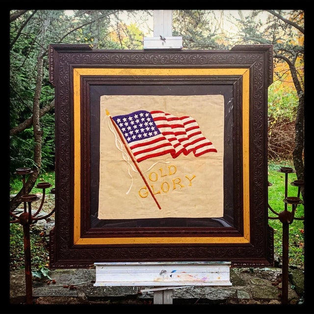 We are proud to offer this exceptional piece Circa 1910. Paired with this beautiful walnut frame. Outside dimensions. 35”...