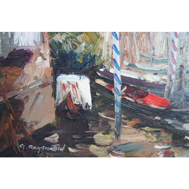 Vintage Impressionist Venice Italy Gondolas Canal Scene Oil Painting 26" For Sale - Image 11 of 12