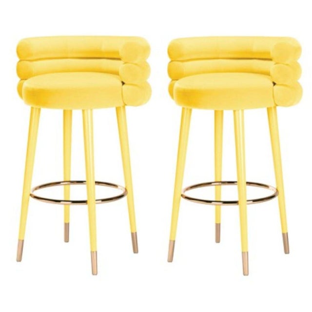Set of 2 marshmallow bar stools, royal stranger Dimensions: 100 x 70 x 60 cm Materials: Velvet upholstery, brass Available...