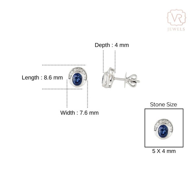 Vintage Style 1.27 Ct Blue Sapphire & Diamond Stud Earrings in 14k White Gold For Sale - Image 10 of 16
