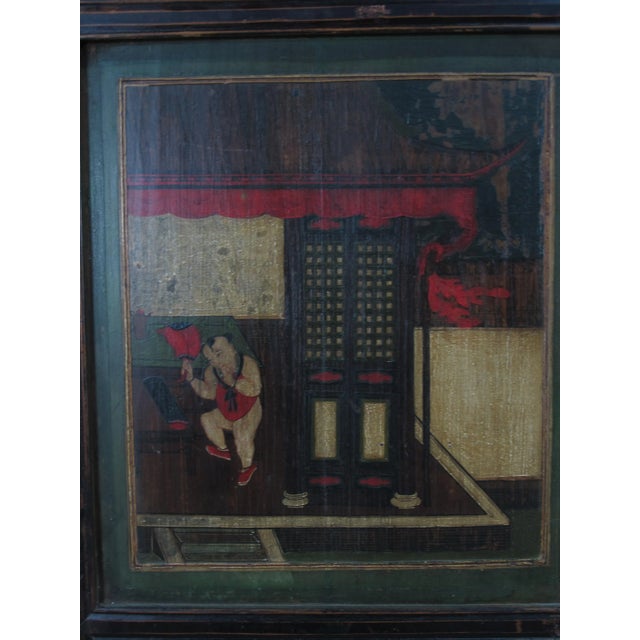 Black Mid 19th Century Hand Painted Room Divider - Set of 6 For Sale - Image 8 of 12