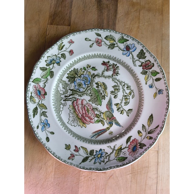 Late 19th Century Antique Davenport Green Multicolor China Dinner Plates by Crown Staffordshire - Set of 4 For Sale - Image 5 of 6
