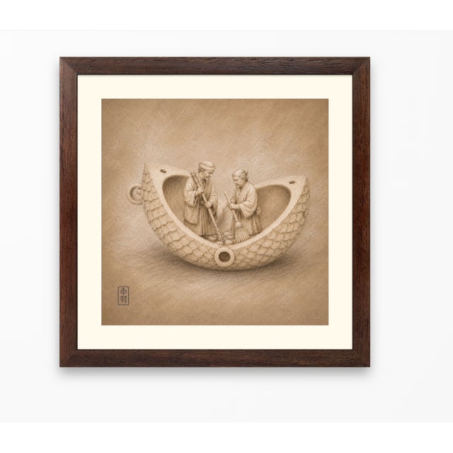 Japanese Edo Netsuke Archive Tadelakt Texture 8 by 8 Square Gallery Board Prints Set of 6 For Sale - Image 16 of 17