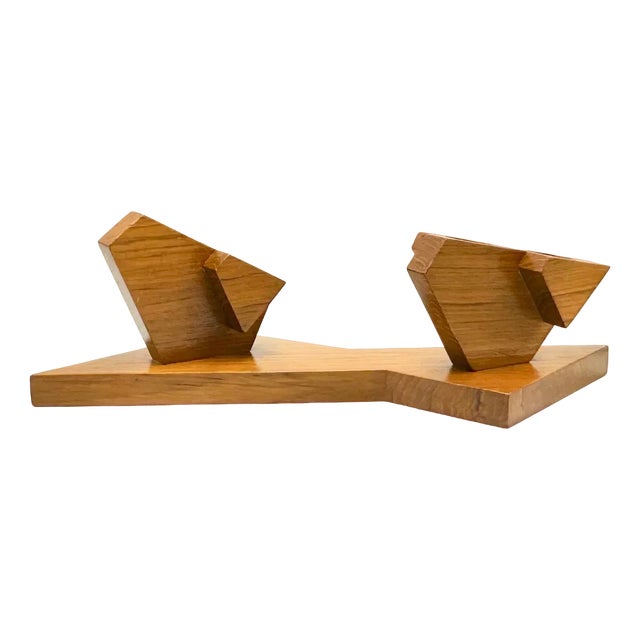 Mid-Century Modern Teak Birds Sculpture with Candleholder, 1960s For Sale