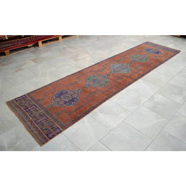 Textile Hand-Knotted Turkish Oushak Runner Rug Hallway Decor - 2'11" X 11'8" For Sale - Image 7 of 12