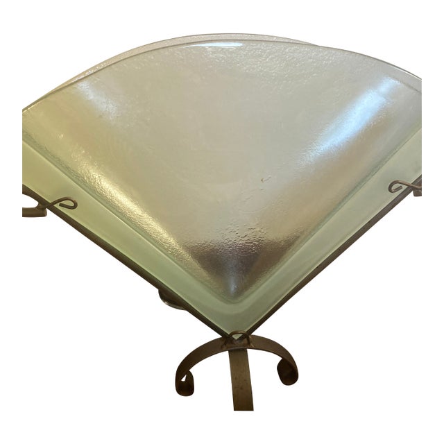 Studio Art Glass Fan Vase Wrought Iron Stand For Sale