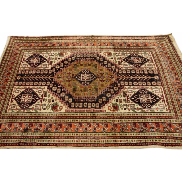 1950s Vintage Handmade Persian Ivory Geometric Wool Rug 4'9" X 6'10" For Sale - Image 5 of 11