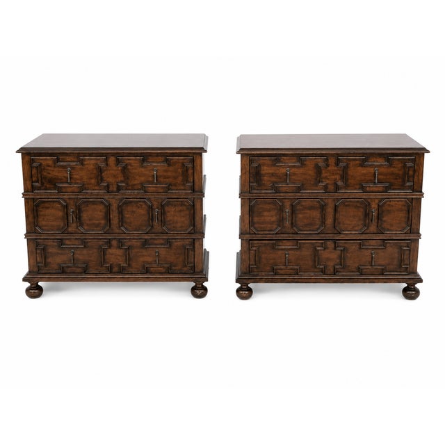 Bernhardt Vestige 3-Drawer Nightstands in Allspice 345-230 Solid wood with a distressed walnut finish. 3 drawers with...