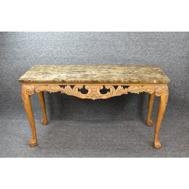 Chippendale Style Marble Mahogany Entry/Console Table For Sale - Image 11 of 11