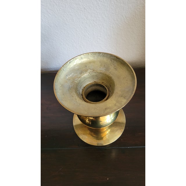 Mid 20th Century Pair of Vintage Brass Candle Holders For Sale - Image 5 of 9