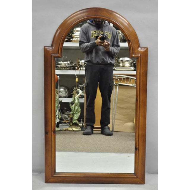 Vintage French Country Style Solid Pine Wood Sculpted Arch Wall Mirror For Sale - Image 10 of 10