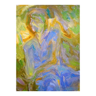 Large Abstract Oil Painting "Girl in Blue Dress" by Trixie Pitts For Sale