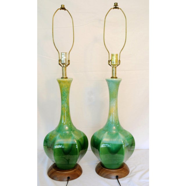 Mid-Century Modern Green Table Lamps - A Pair | Chairish