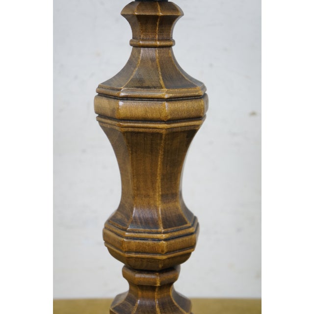 Late 20th Century Vintage Pee Gee Milk Glass Shade Brass Wood Sinumbra Faux Oil Table Lamp 26" For Sale - Image 5 of 15