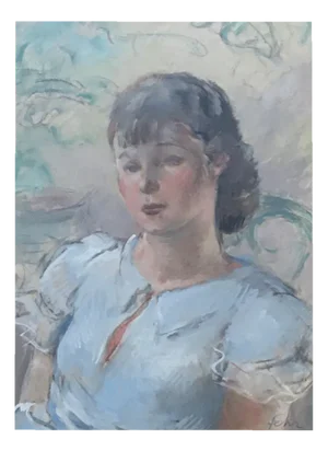 Henri Fehr, Portrait de jeune fille, Pastel on Paper, Framed