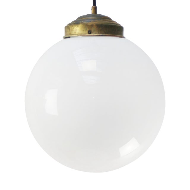 Large Vintage Pendant Light in White Opaline Glass For Sale