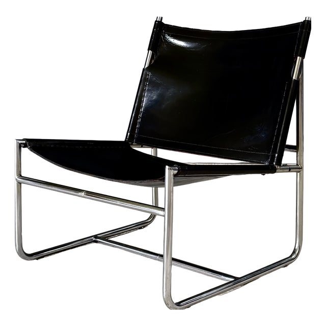 Mid-Century Modern Minimalist Leather Lounge Chair, France, 1970s For Sale