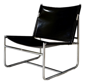 Mid-Century Modern Minimalist Leather Lounge Chair, France, 1970s