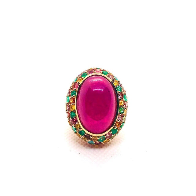 Bochic “Orient” Vintage Retro Emerald, Ruby & Sapphire Ring Set In 18K Gold & Si For Sale - Image 10 of 10