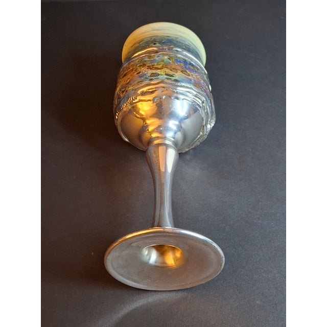 1990s 1990s Handcrafted Sterling Silver & Iridescent Art Glass Kiddush Cup - "Borei P'ri Hagafen" Blessing - Judaica Gift For Sale - Image 5 of 18