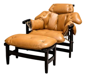 “Jangada” Lounge Chair with Ottoman in Hardwood & Leather, Jean Gillon, 1970s – Lot 213