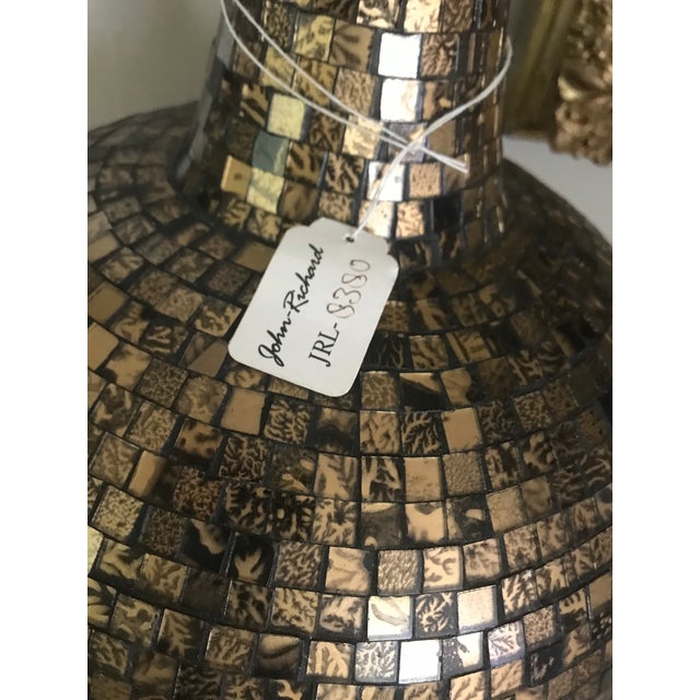 John-Richard John Richard Table Lamp. Gold and Brown Mosaic Glass Lamp With Beige Silk Shade With Gold Leaf Lining For Sale - Image 4 of 8